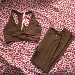 Gymshark Whitney Simmons Brown Seamless Sports Bra and High-Waist Leggings Set